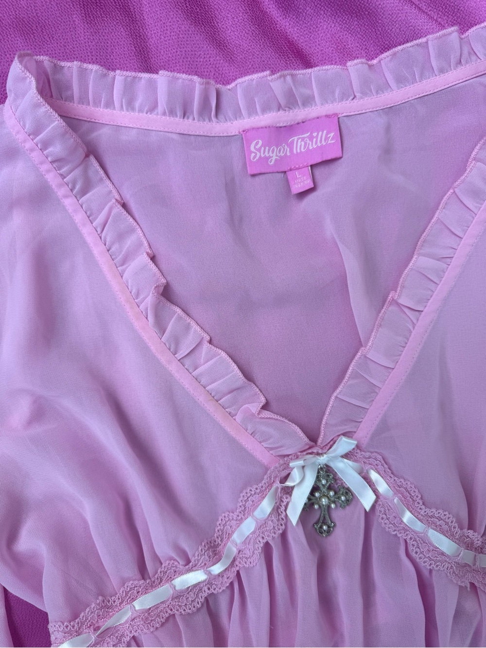 💖Sugar Thrillz Baby Pink Ruffle Slip Dress💖 - Picture 2 of 8